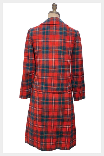1960s red plaid Pendleton Woolen Mills blazer jacket with matching skirt set | Size small
