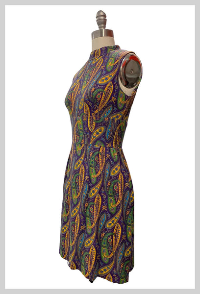1960s mod paisley print dress | 60s sleeveless Mindy Malone dress | Size S