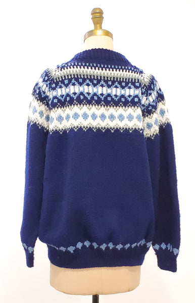 1970s hand knit Fair isle chunky oversized sweater | size large