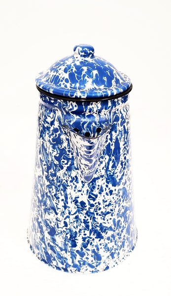 Coffee Pot French Country Graniteware w/ Blue & White Marble Swirl Enamel Coffee Pot
