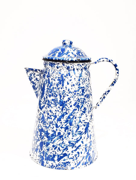 Coffee Pot French Country Graniteware w/ Blue & White Marble Swirl Enamel Coffee Pot