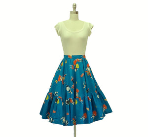 1950s full skirt with novelty print | 50s rockabilly skirt with music and dancing theme | size small
