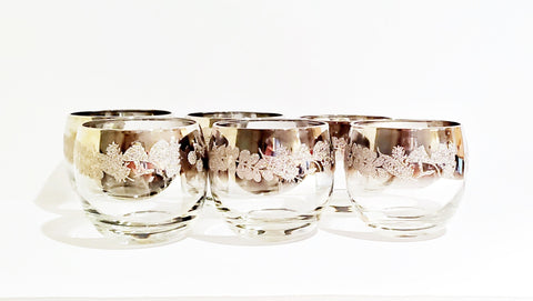 Set of 6 silver ombré faded Dorothy Thorpe Style MCM Roly poly Glasses | mad men barware glasses
