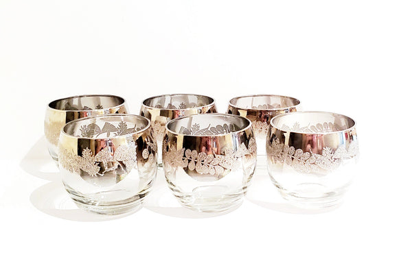 Set of 6 silver ombré faded Dorothy Thorpe Style MCM Roly poly Glasses | mad men barware glasses