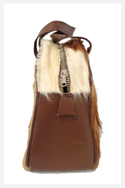 1970s handmade Hide handbag with brown leather handles