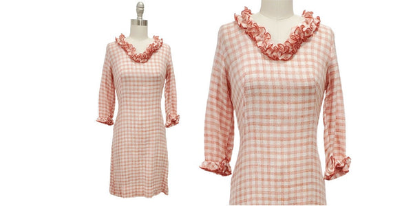 1960s gingham dress with ruffle | Xsmall