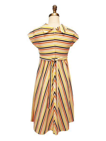 1970s cowl necked striped tie back dress | small
