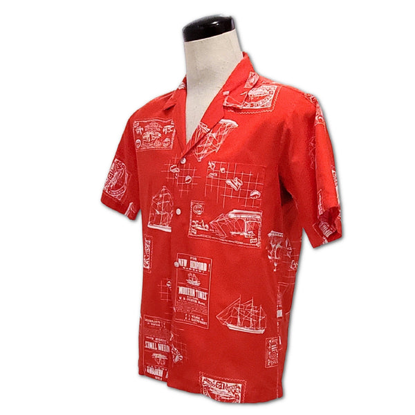 1970s red and white nautical print Hawaiian shirt | medium