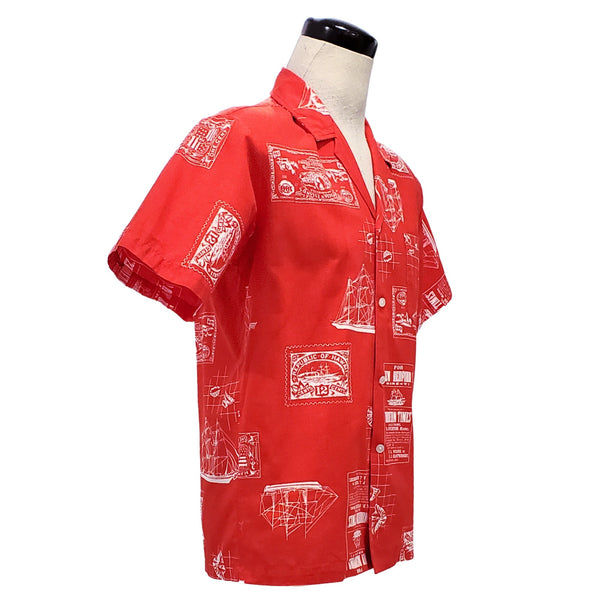 1970s red and white nautical print Hawaiian shirt | medium