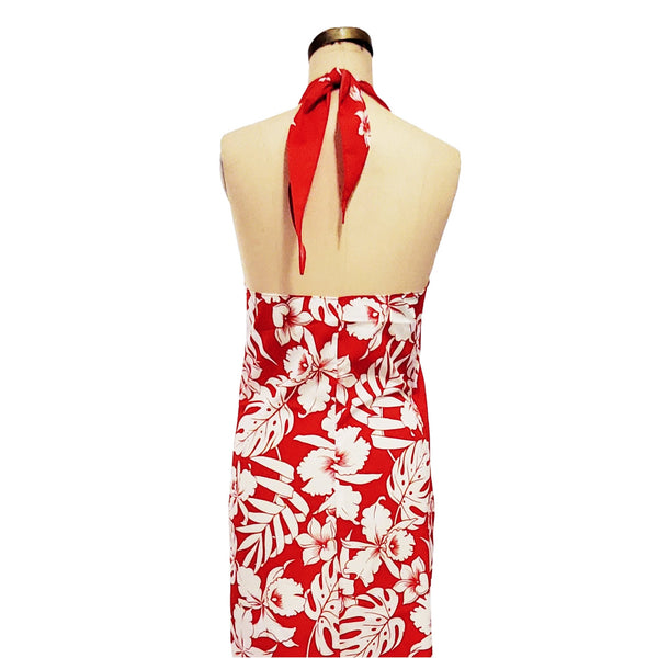 1980s Hukilau of Hawaii red & white halter tiki wrap dress | xsmall