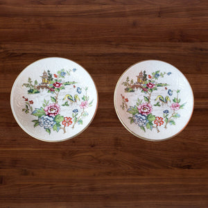 Pair of Vintage Crown Staffordshire English Fine Bone China Pagoda 3.5" Tea Bag Rests / Butter Pat or Jam Plate