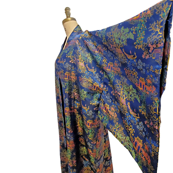 Sensuality of the Orient | 1960s/1970s dark blue Chinese brocade Kimono | medium - large