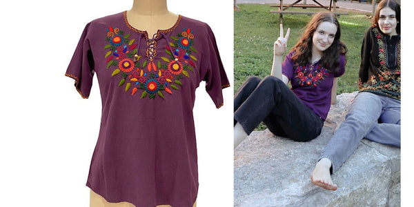 1980s hand embroidered boho cotton top | small