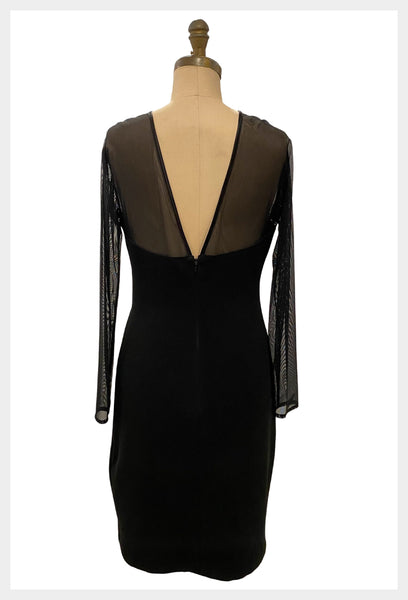 1980s black stretchy dress with mesh inserts | medium