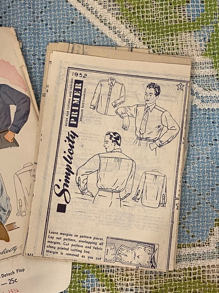 Simplicity men’s shirt - printed sewing pattern, no. 1952, circa 1947