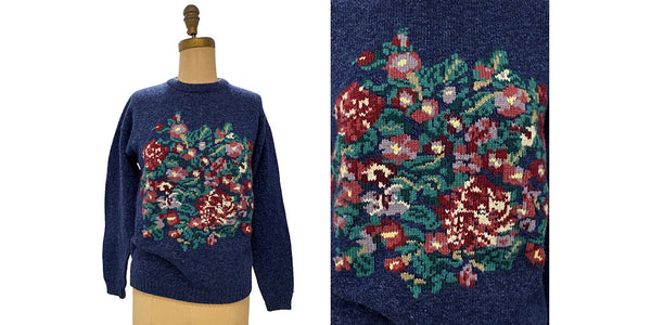 1980s wool blend floral sweater | medium