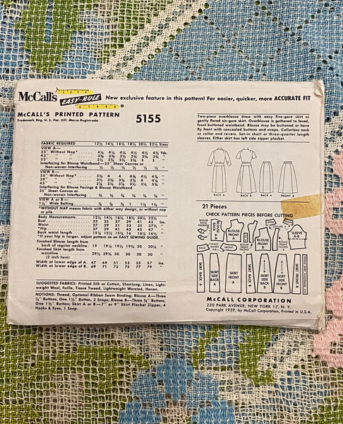 1950s McCall’s two-piece dress sewing pattern 5155 | Bust 39 | UNCUT