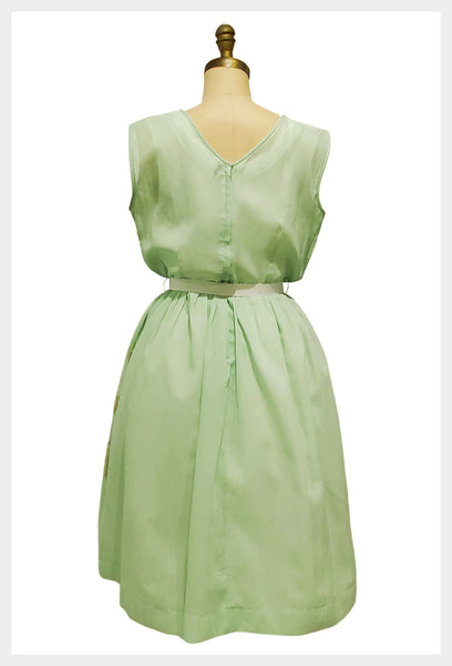 1960s fit and flare green sherbert dress | 60s summer day dress | size large