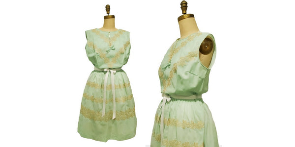 1960s fit and flare green sherbert dress | 60s summer day dress | size large