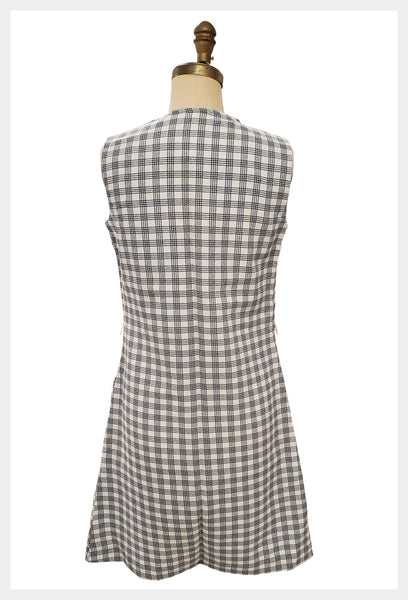 1960s navy and white plaid zipper front shirtdress | medium
