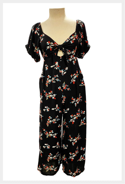 1980s floral jumpsuit with tie front by Angie | size small | bust 34