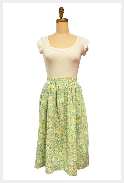1970s calico print gathered skirt | 70s floral cottage core peasant skirt | size small