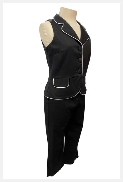 1980s black capri pant and vest set | size medium