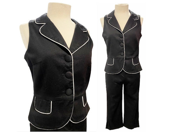 1980s black capri pant and vest set | size medium