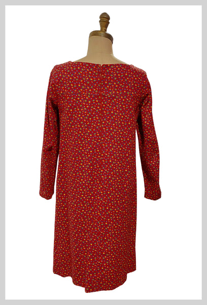 1970s red calico smock prairie floral print dress | size small - medium