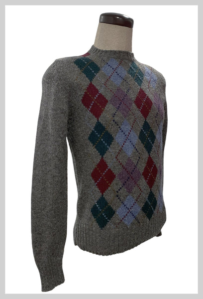 1980s heathery gray argyle Shetland wool crew neck sweater | small | 34" - 36" chest