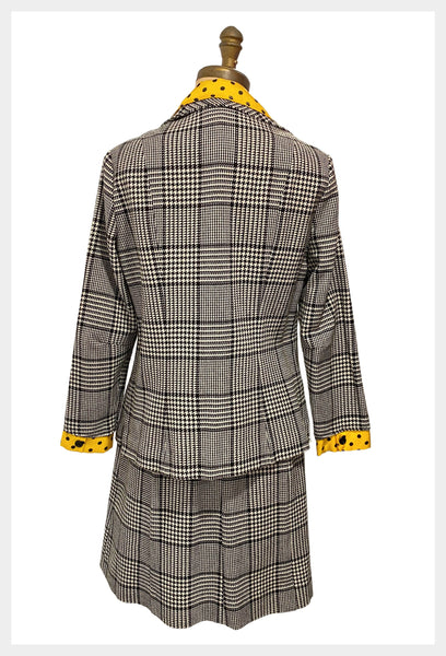 1970s Stacy Ames black and white houndstooth check dress w matching jacket set | Size medium