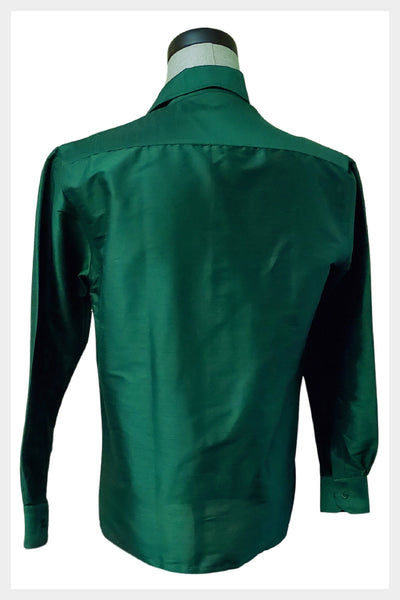 1980s mens fashion Silk Line green coloured silk button disco long sleeve shirt | size 40