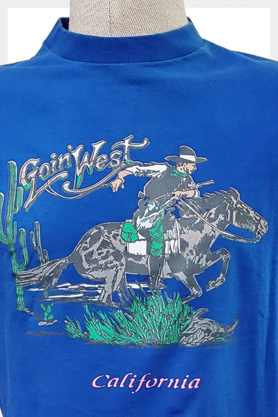1970s blue California souvenir t- shirt  | 70s western t-shirt | Size Mens M-L