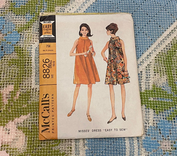 1960s McCall's sewing pattern 8826 | 60s misses’ MOD trapeze dress pattern | Bust 31" - 32" vintage size 10 - 12 Small | Complete