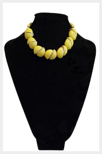 Vintage 60s Large Sliced Yellow Bead and Goldtone Necklace