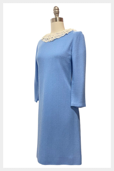 1960s mod blue dress with lace ruffle collar | size small