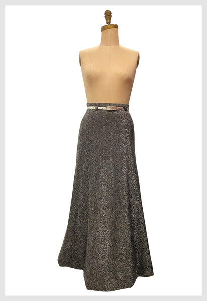 1970s silver metallic lame maxi skirt | small waist 26"